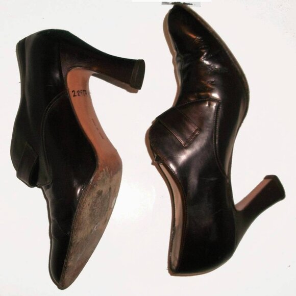 Rare Style Vintage Salvatore Ferragamo Black Leather Heels 8C - Picture 4 of 14